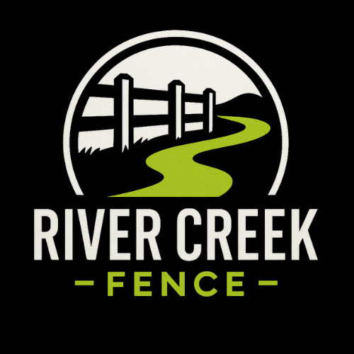 River Creek Fence logo with green winding path and wooden fence